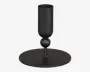 Holder i mat sort metal med en cylindrisk kop monteret på en rund bund. Koppen er hævet af en lille kugleformet detalje, hvilket giver et moderne og minimalistisk udtryk. Bunden er bred og flad for stabilitet.
