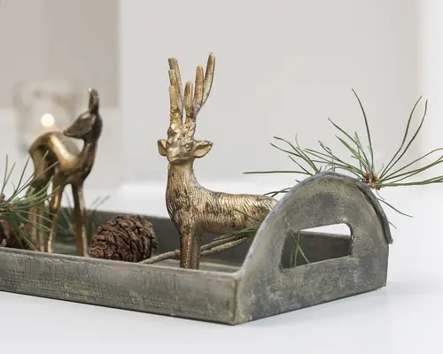 Rensdyr aluminium guld H.15 cm