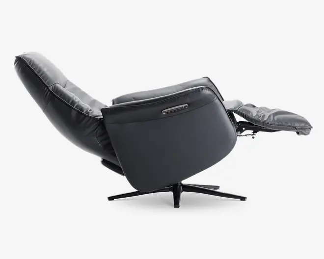 Drejestol m/indbygget fodskammel sort læder