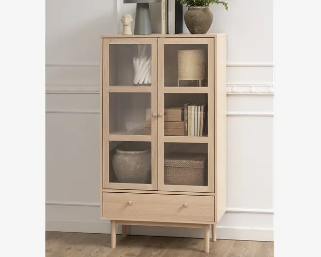 Vitrine Aston i hvidolieret fineret eg