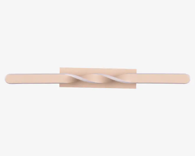 En slank, rektangulær hårspænde med mat beige overflade. Spændet har et minimalistisk design med en diskret drejning i midten, der skaber en blød bølgeeffekt. Kanterne er afrundede for komfort, og lukkemekanismen er skjult, hvilket giver et elegant og ensartet udtryk.