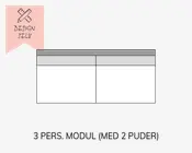 Et rektangulært skema med to kolonner og to rækker, hvor den øverste række er grå og den næste række er lysegrå. Skemaet er tomt uden tekst eller data i felterne. I øverste venstre hjørne er der et lyserødt banner med en håndtegnet blyant og lineal over den håndskrevne tekst 'DESIGN SELV.' Banneret har en zigzag kant nederst.