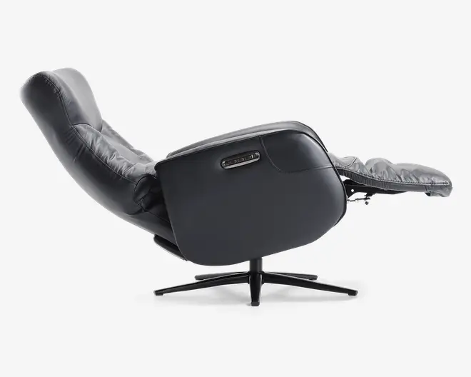 Drejestol m/indbygget fodskammel sort læder