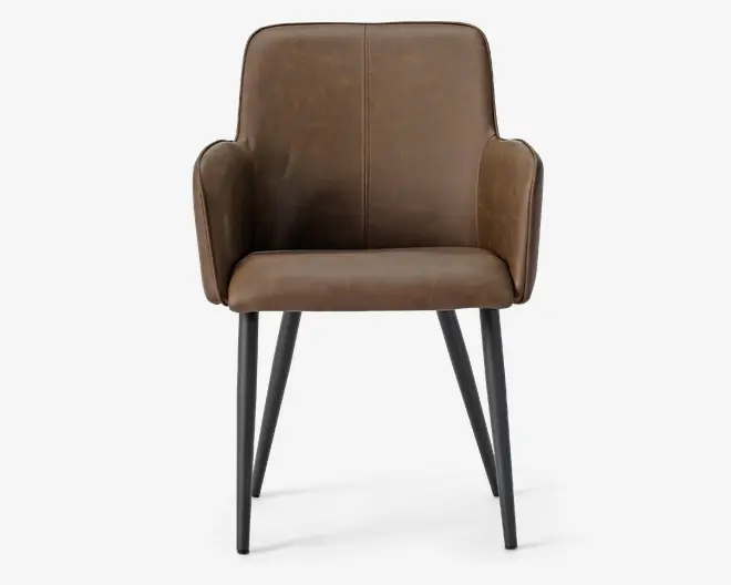 Spisebordsstol med armlæn i brun kunstlæder