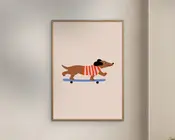 Dachshund on skateboard 30X40 cm
