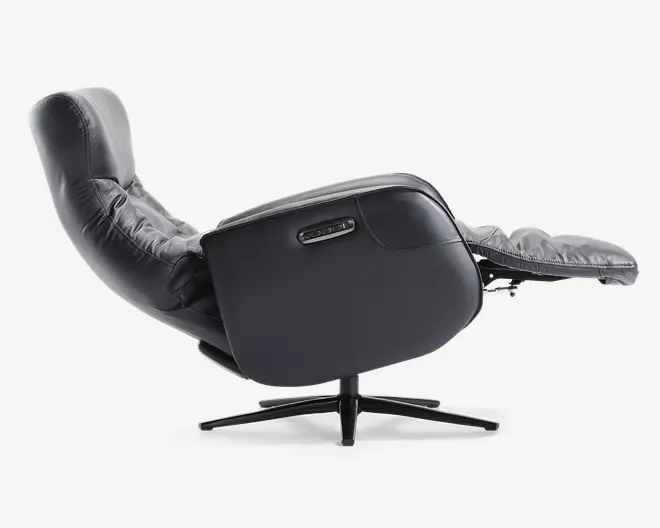 Drejestol m/indbygget fodskammel sort læder