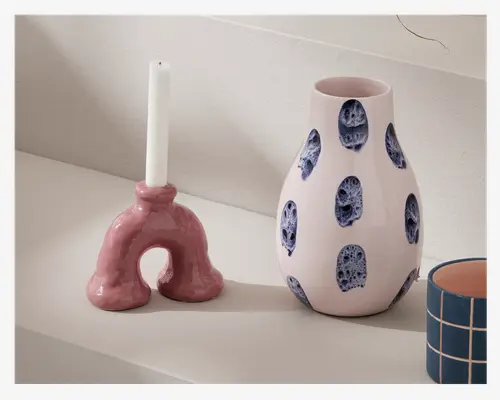 Skulptur Lysestage Rosa H.12,5 cm