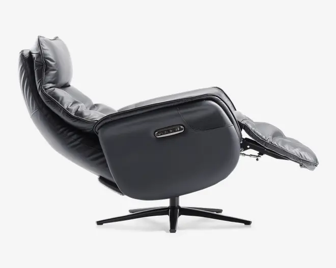 Drejestol m/indbygget fodskammel sort læder