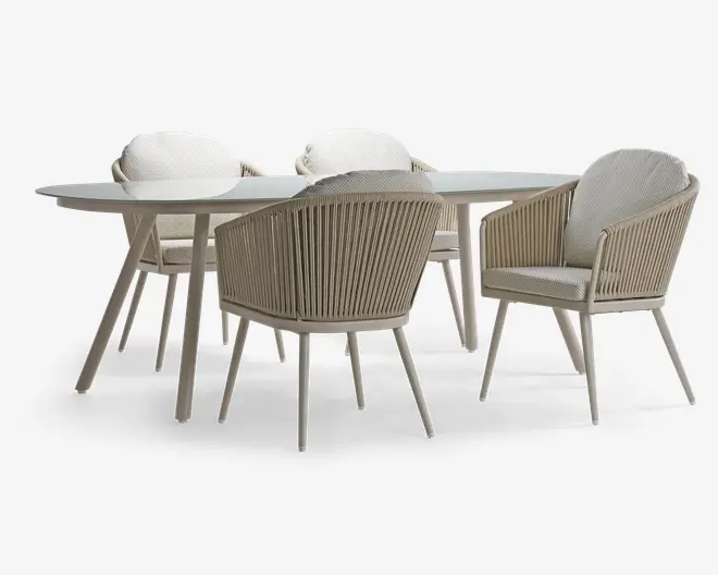 Havebord med mælkehvid glasplade