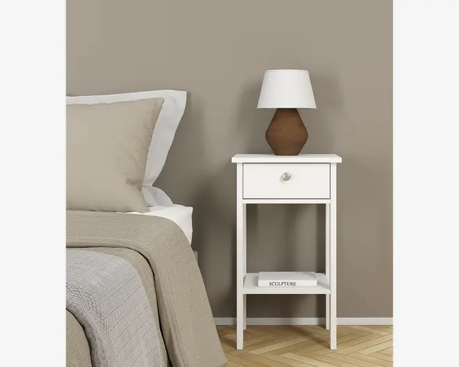 Sengebord Madrid hvid med 1 skuffe