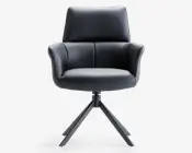 Spisebordsstol med armlæn i sort læder