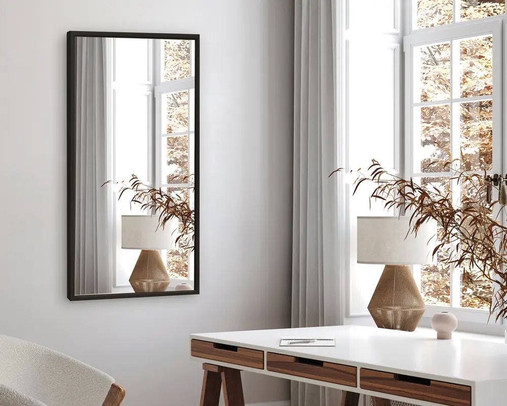 Spejl slim sort træ 40x80 cm 