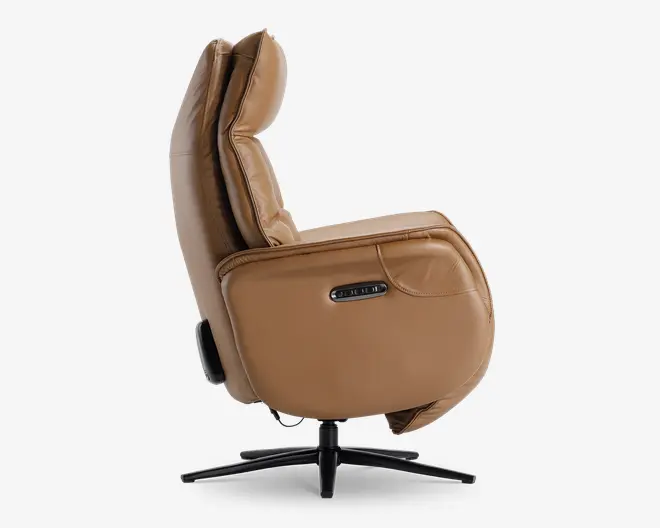 Drejestol m/indbygget fodskammel cognac læder