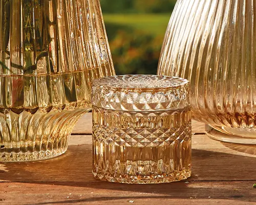 Glas krukke med låg gul 9x9 cm