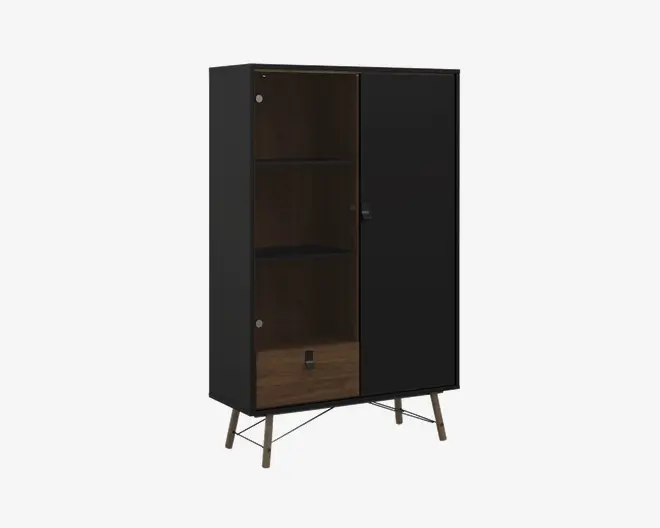 Vitrine Ry B. 102 cm sort/valnød