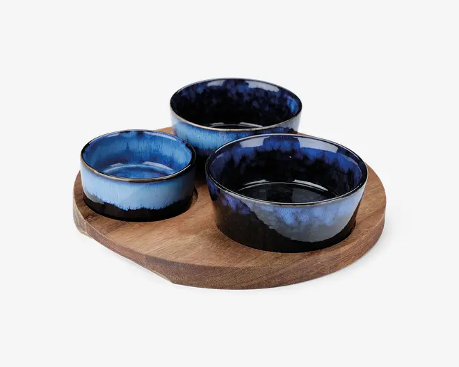 Serveringsæt bakke + 3 skåle 