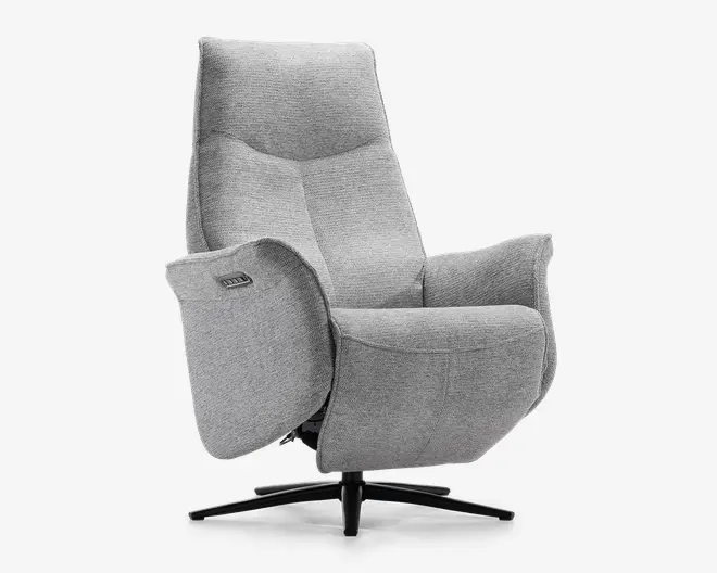 Drejestol m/indbygget fodskammel grå stof