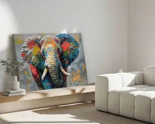 Maleri elefant 80x120 cm