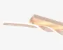 Moderne loftlampe med en rektangulær base i en lys beige eller træfarvet tone. Lyskilden består af en elegant, bølgeformet LED-stang, der udsender et varmt, diffust lys. Designet er minimalistisk og nutidigt med bløde kurver og en glat overflade, velegnet til moderne indretning.