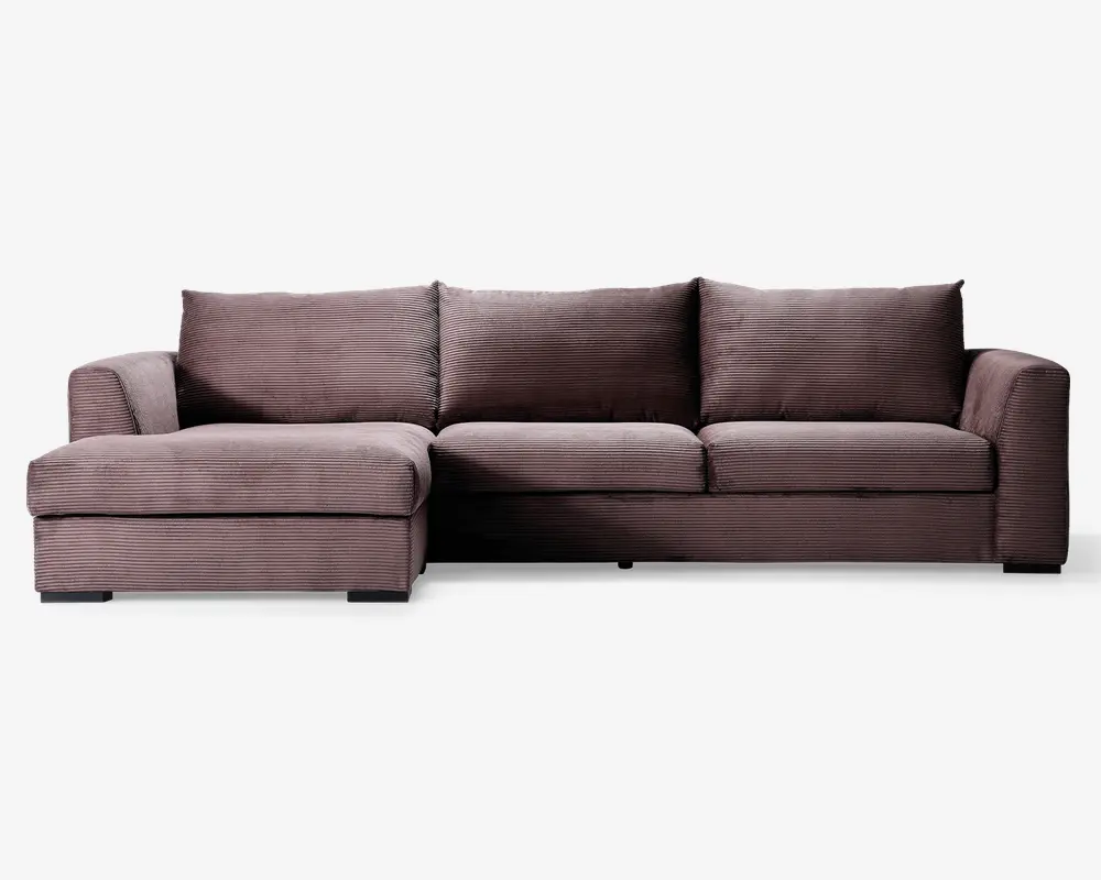 Sofa med chaiselong brun fløjl venstre