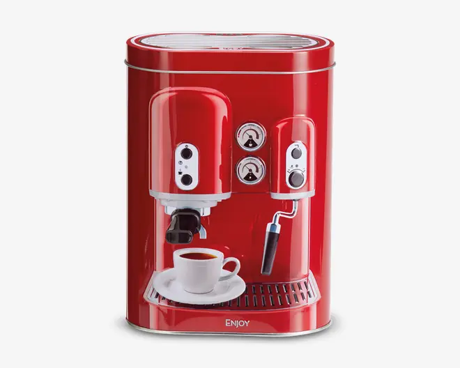 Kaffedåse m. kaffemaskine print H.19 cm