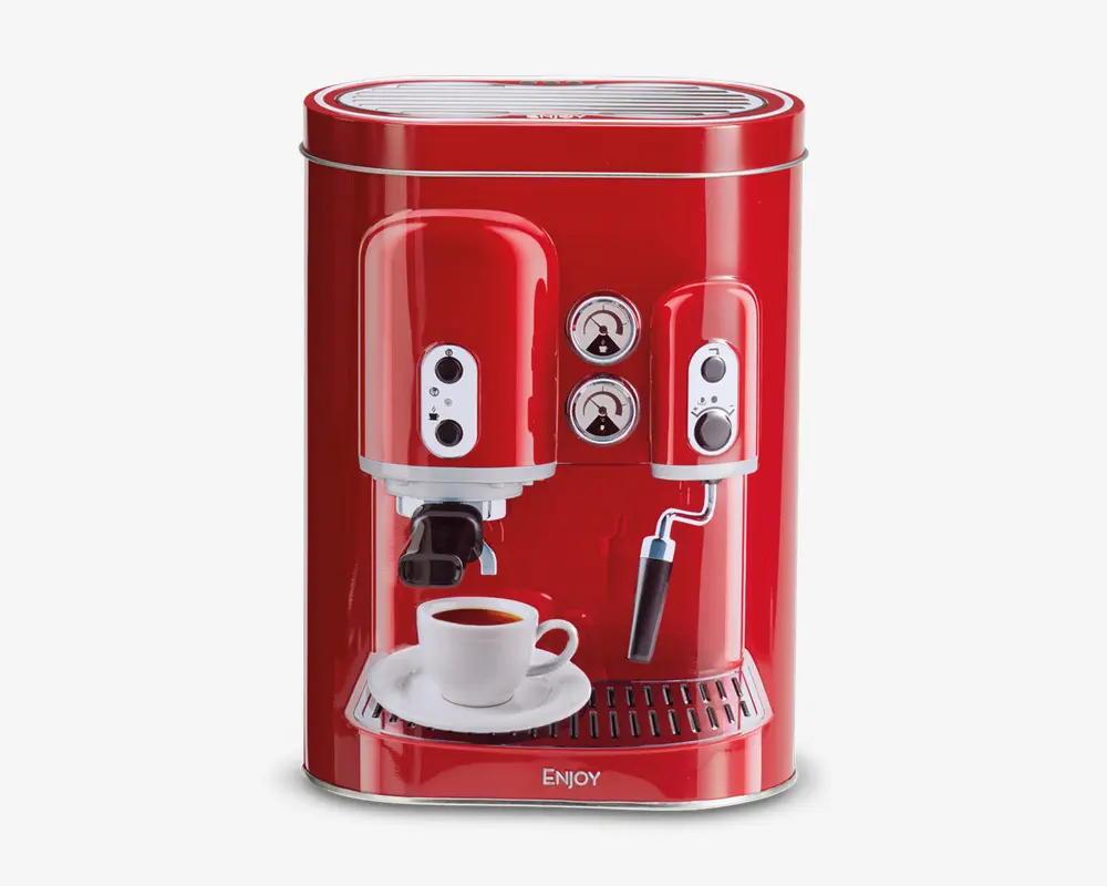 Kaffedåse m. kaffemaskine print H.19 cm 