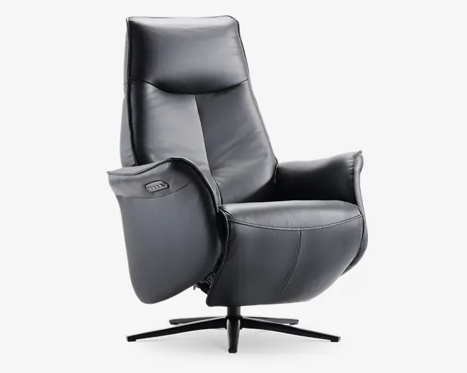 Drejestol m/indbygget fodskammel sort læder