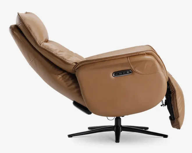 Drejestol m/indbygget fodskammel cognac læder