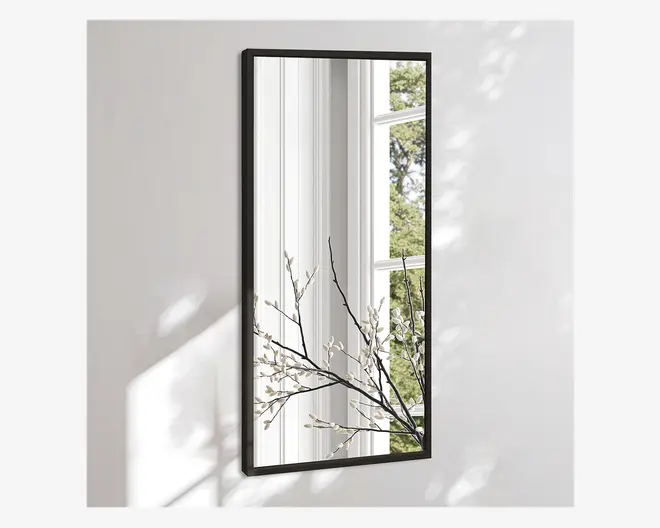 Spejl slim sort træ 40x80 cm