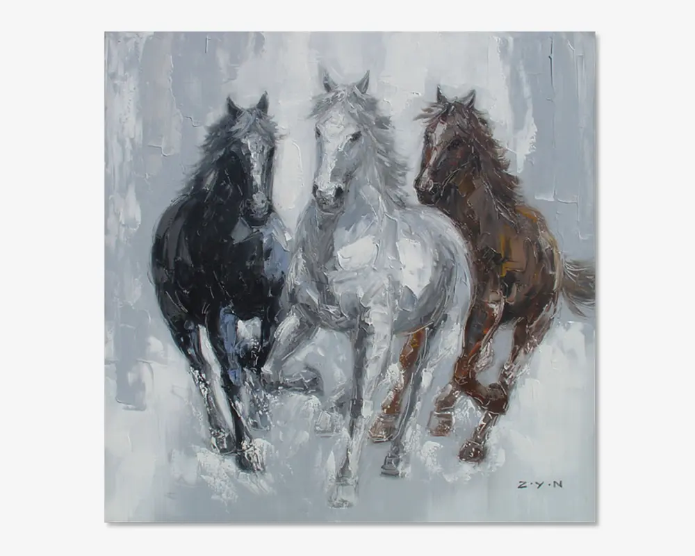 Maleri 3 heste grå 100x100 cm 
