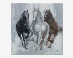 Maleri 3 heste grå 100x100 cm 
