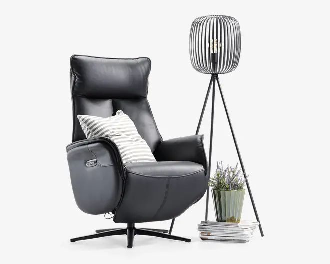 Drejestol m/indbygget fodskammel sort læder