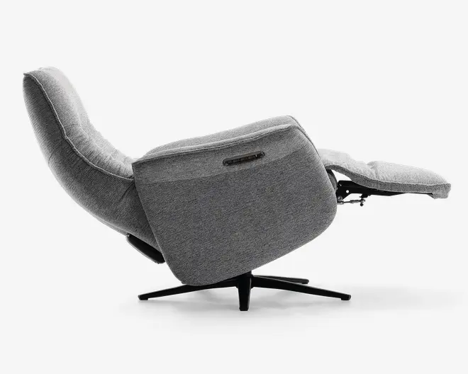 Drejestol m/indbygget fodskammel grå stof