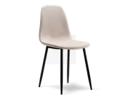 Stol med glat, lysebeige formstøbt sæde og ryglæn, der har et let buet ergonomisk design. Støttes af fire slanke, sorte metalben, som er let udadskrånende for stabilitet. Sædet har et minimalistisk, moderne udseende uden synlige syninger eller polstring.