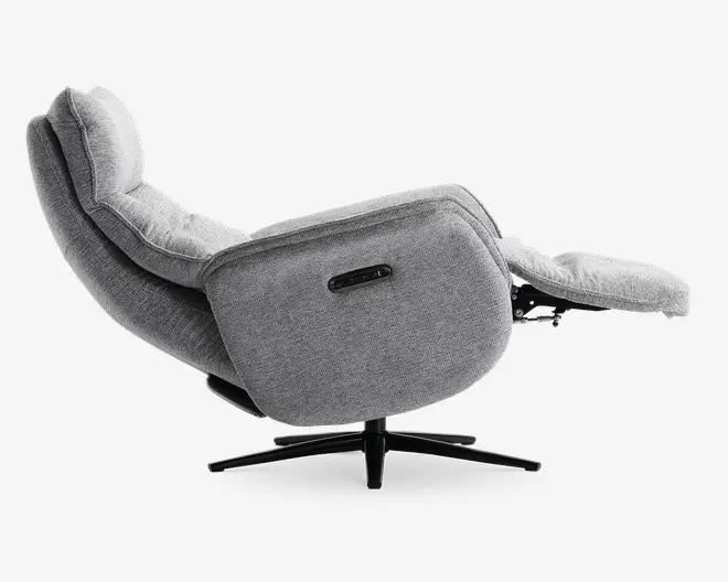 Drejestol m/indbygget fodskammel grå stof