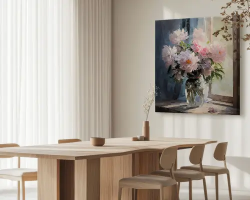 Maleri buket i vindue 100x100 cm