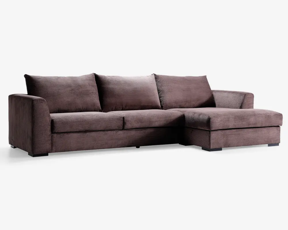 Sofa med chaiselong brun fløjl højre