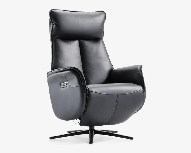 Drejestol m/indbygget fodskammel sort læder