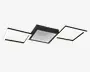 Moderne loftlampe med et geometrisk design bestående af to oplyste kvadratiske rammer på hver side af en central sort firkantet enhed. Den centrale del har en reflekterende, uendelighedsspejl-effekt, som giver dybde og visuel interesse. Lampen kombinerer matte sorte og hvide overflader for et nutidigt udtryk, og LED-belysningen sikrer energieffektivitet og jævn belysning.