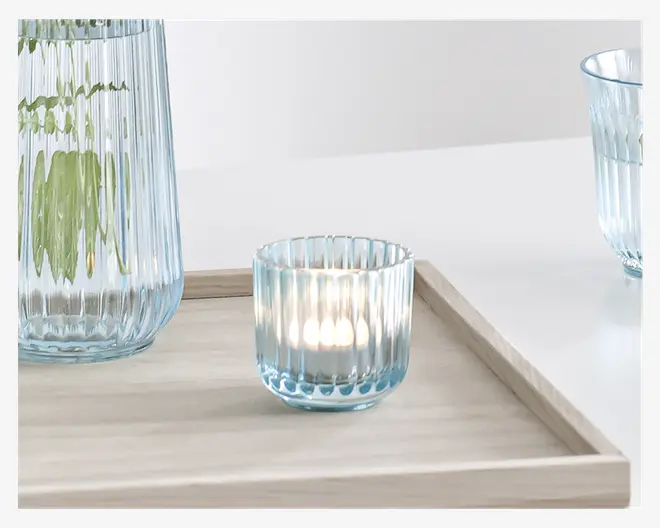 Lyngby fyrfadsstage glas lyseblå H.6,5 cm 