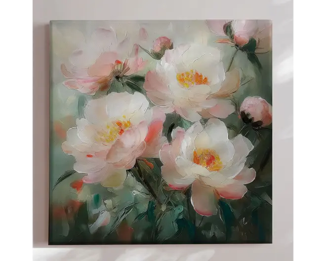 Maleri blomster rosa 80x80 cm