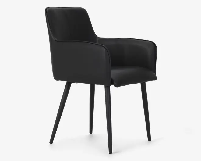 Spisebordsstol med armlæn i sort kunstlæder