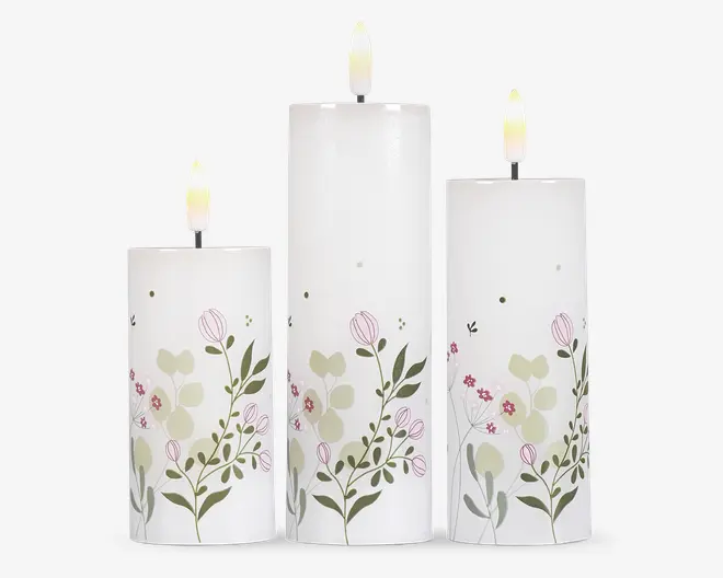 LED lys voks 3 stk. grøn blomster