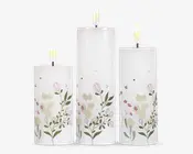 LED lys voks 3 stk. grøn blomster