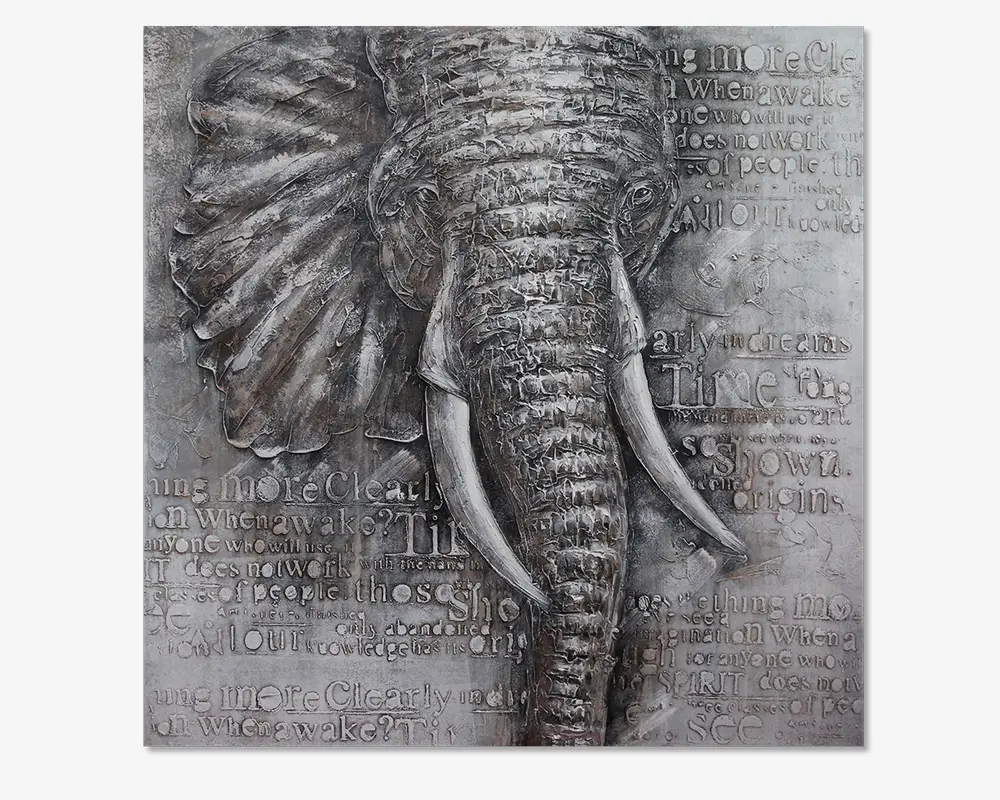 Maleri elefant grå 120x120 cm 