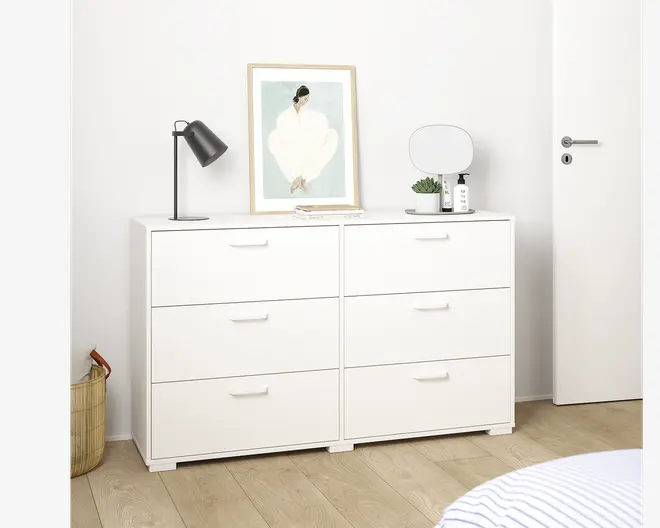 Kommode Sofia hvid med 6 skuffer