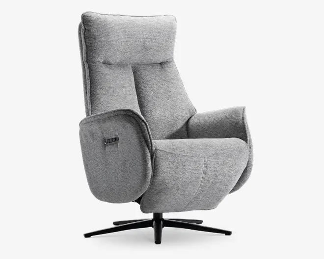 Drejestol m/indbygget fodskammel grå stof