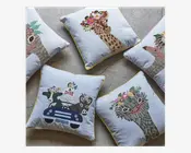 Pude broderi bomuld dyr 45x45 cm