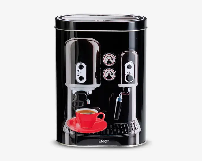 Kaffedåse m. kaffemaskine print H.19 cm