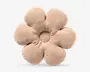 Beige, blomstformet pude med seks polstrede kronblade og en rund åbning i midten.